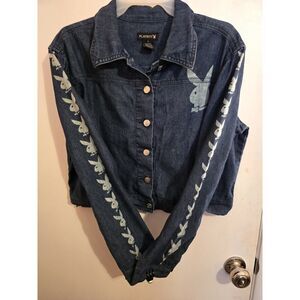 Playboy Full Button Crop Denim Jacket Graphic on Sleeves - Size 9